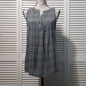 Rose & Thyme Sleeveless Top Woman's Small Black‎ & White Stripe Split Neck Tunic